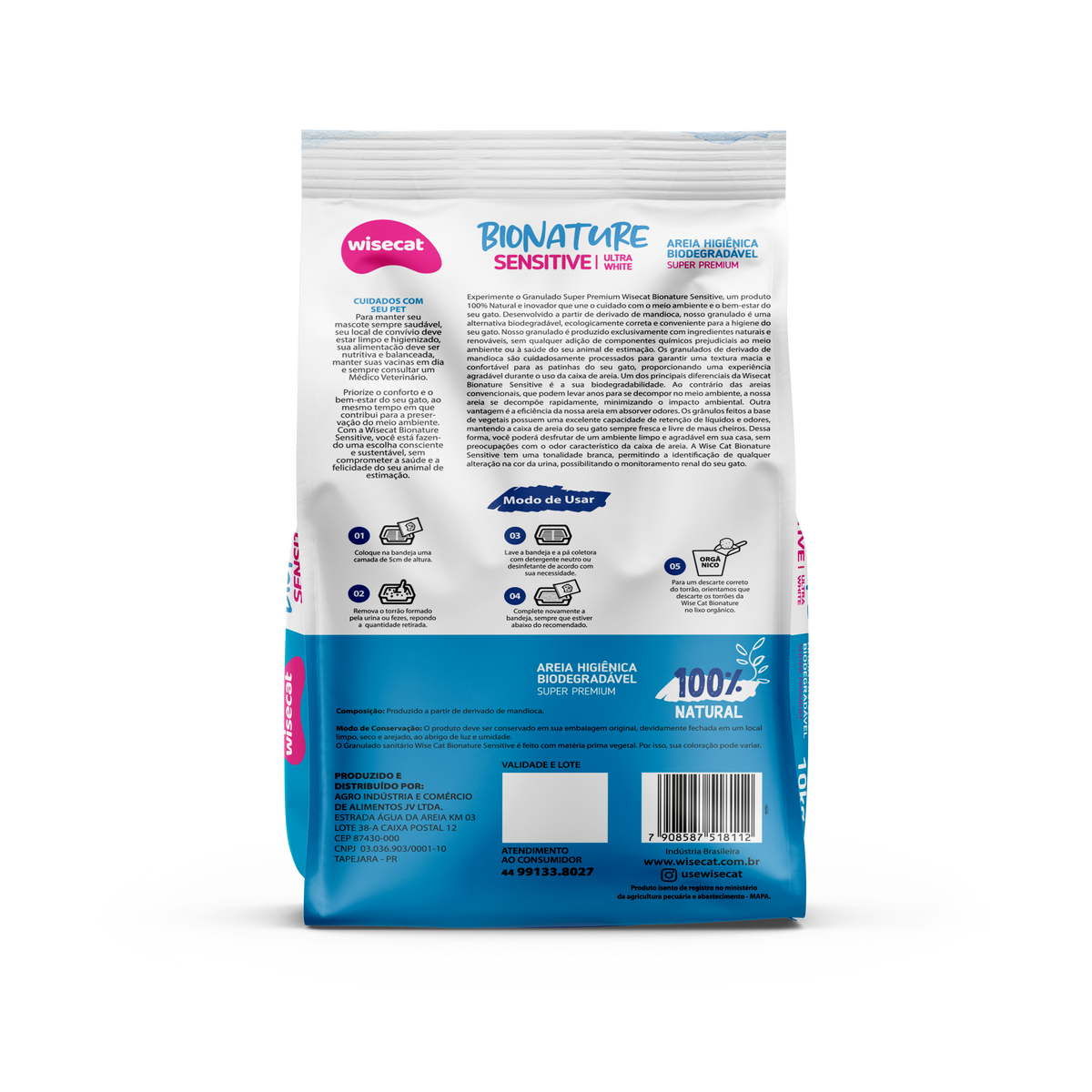 Arena Sanitaria Bionature Sensitive Ultra Blanco Granos Finos 4 kg para Gatos
