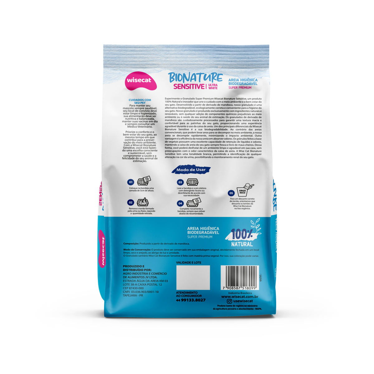 Arena Sanitaria Bionature Sensitive Ultra Blanco Granos Finos 2 kg para Gatos