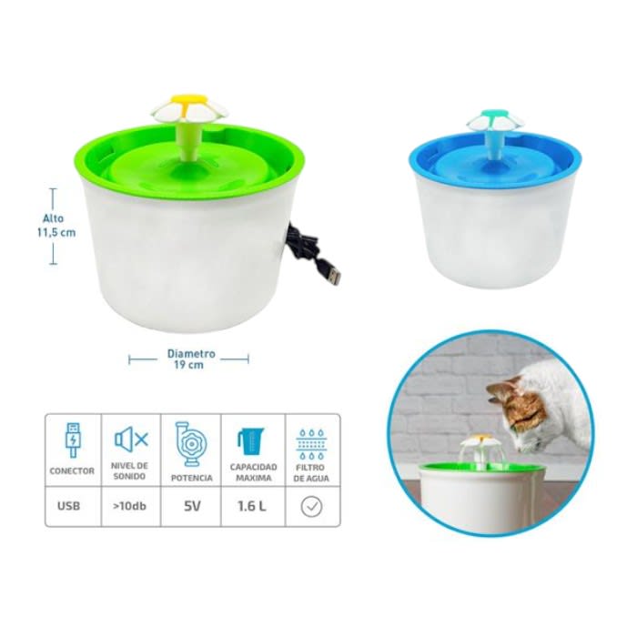 Fuente de Agua para Mascotas 1.6L USB