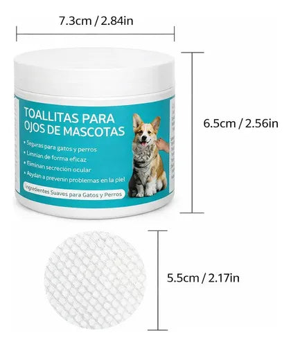 Toallitas Limpieza de Ojos para Mascotas 100 Unidades